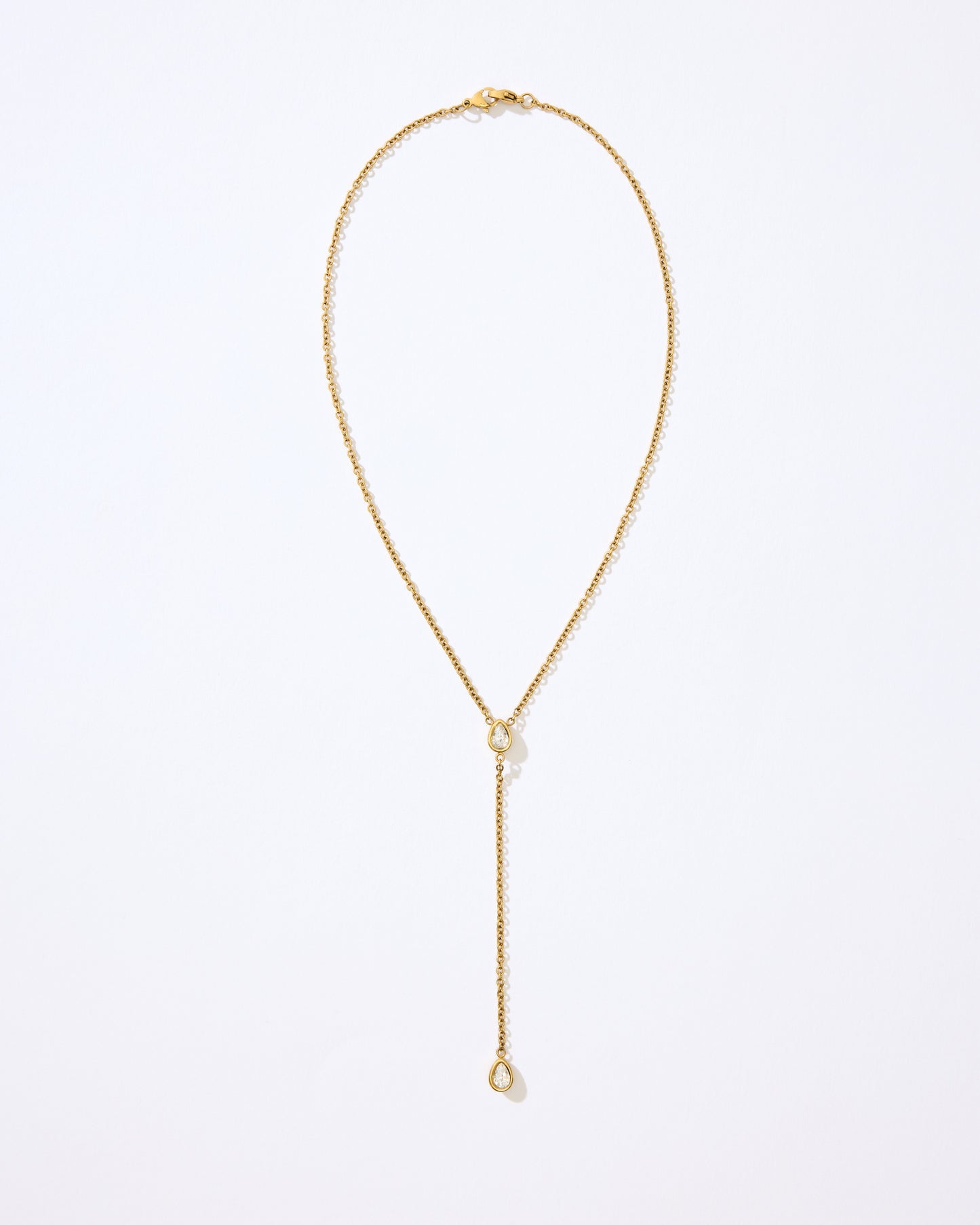 Y-chain necklace featuring two teardrop-shaped stones.