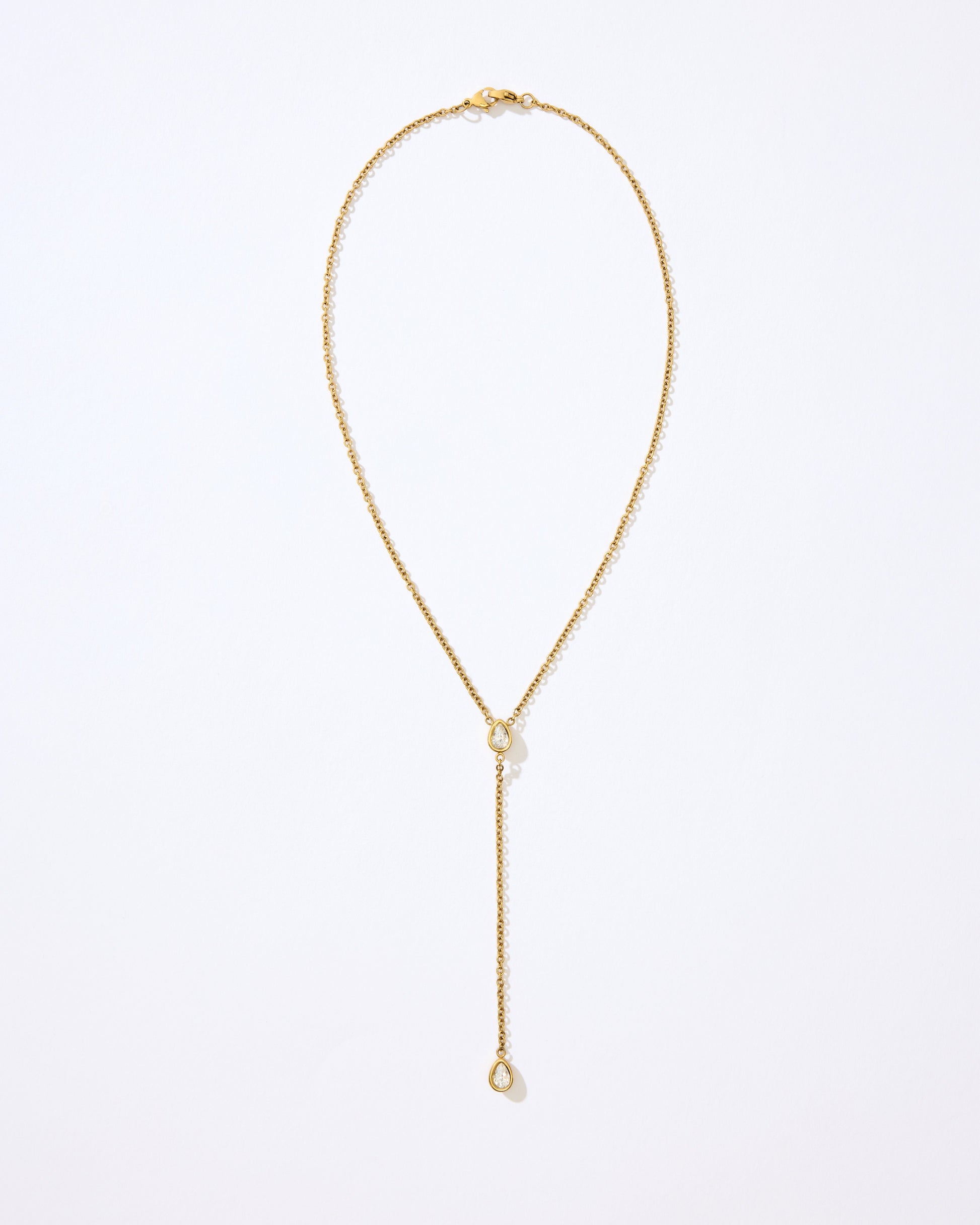 Y-chain necklace featuring two teardrop-shaped stones.