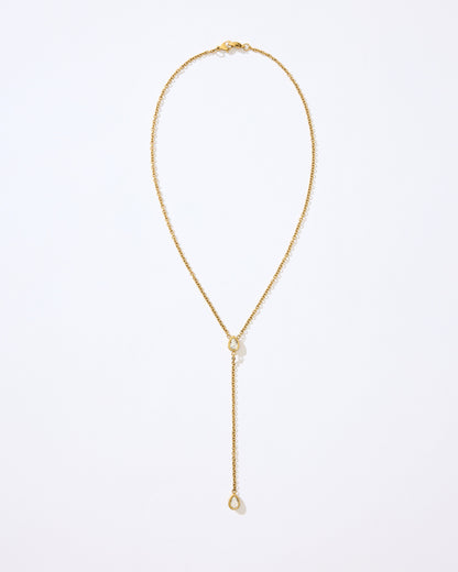 Y-chain necklace featuring two teardrop-shaped stones.