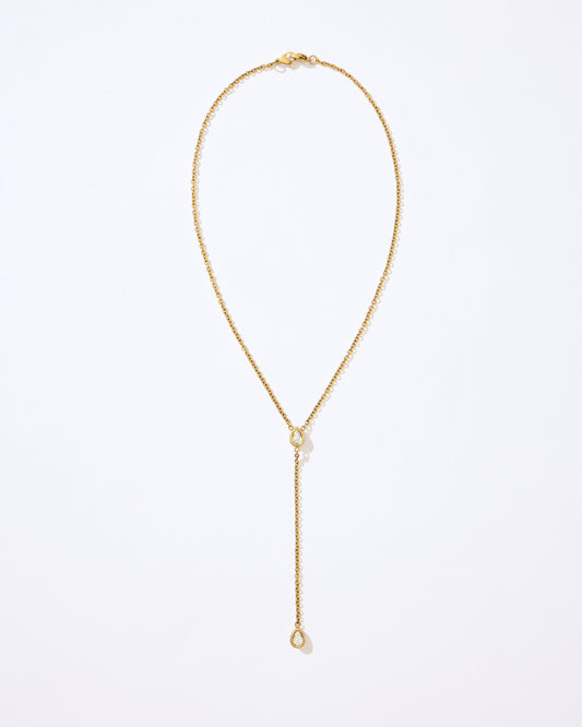 Y-chain necklace featuring two teardrop-shaped stones.